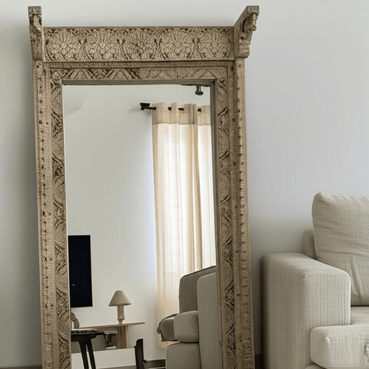 Indian Shekwati Carved Mirror - Bleach - BHM HomeMirrors and Doors