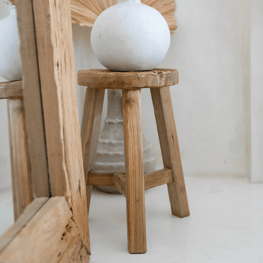 Kayu Round Stool With Rest - Natural | PRESALE - BHM HomeStools and Benches