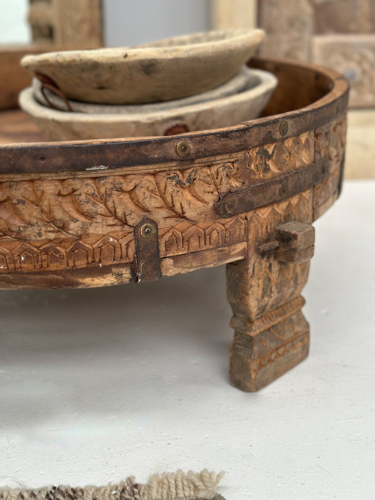 Vintage Chakki Table  - Natural Brass Detail