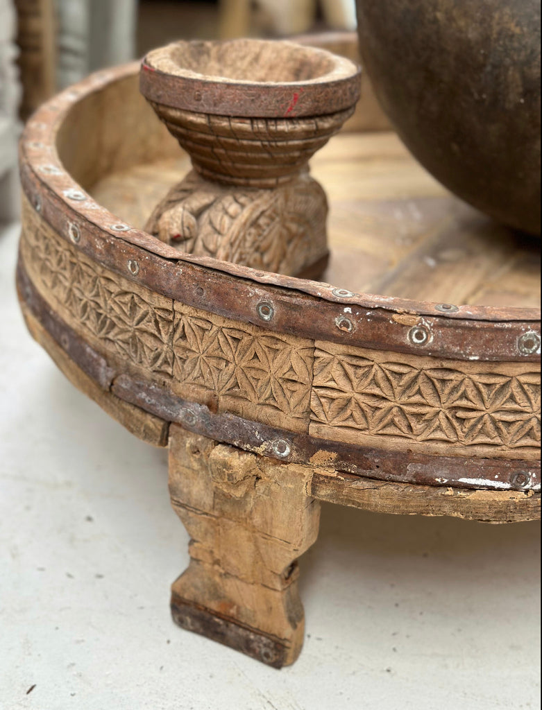Vintage Chakki Table  - Bleach Brass Detail