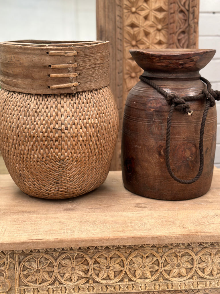 Vintage Milk Pot & Grain Basket Bundle