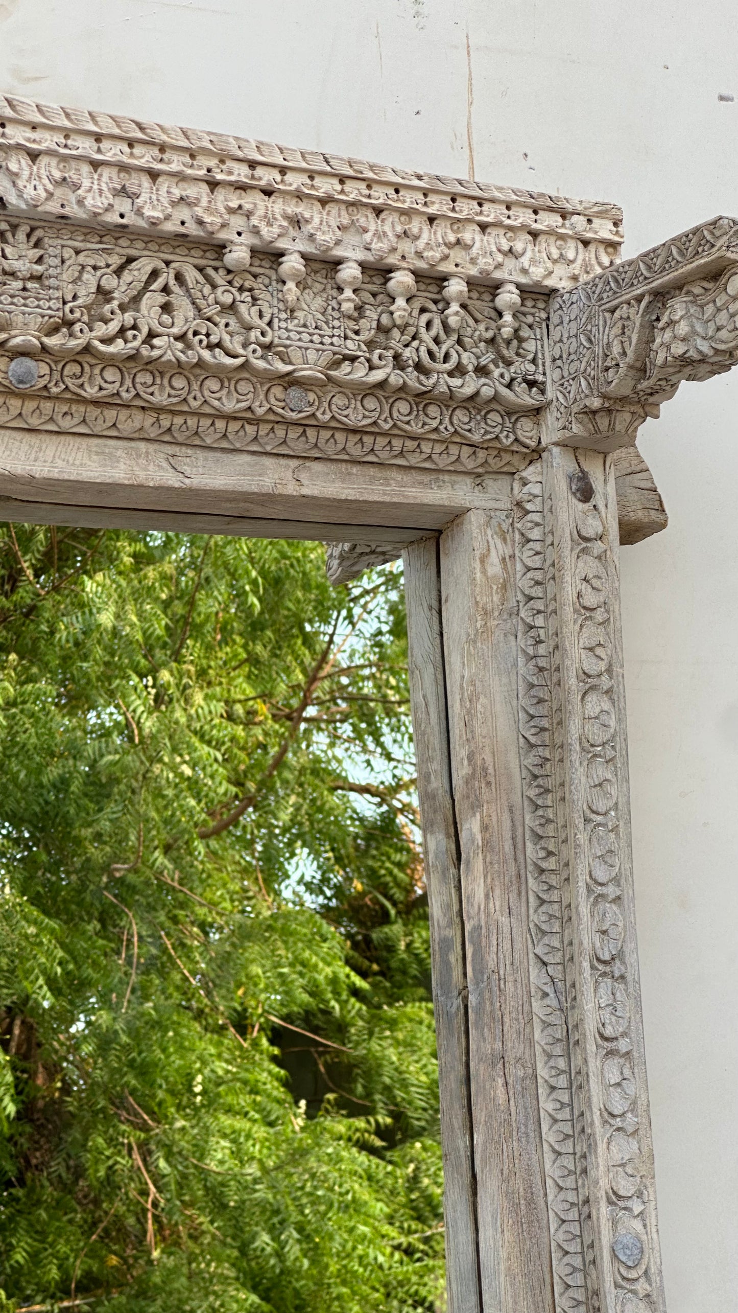 Indian Shekwati Carved Mirror - Chalky Bleach