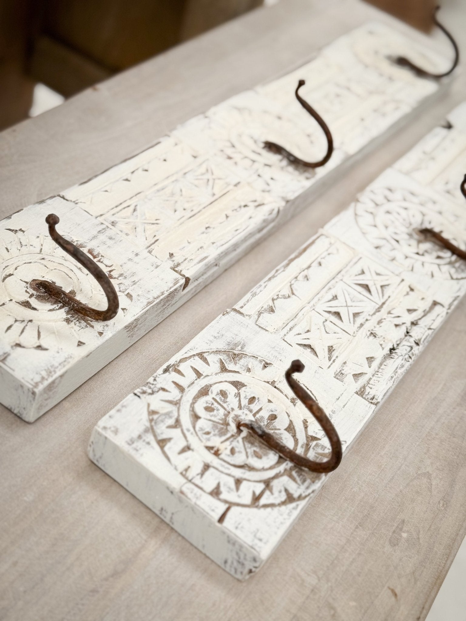 Carved Wall Hook - Whitewash - BHM Home