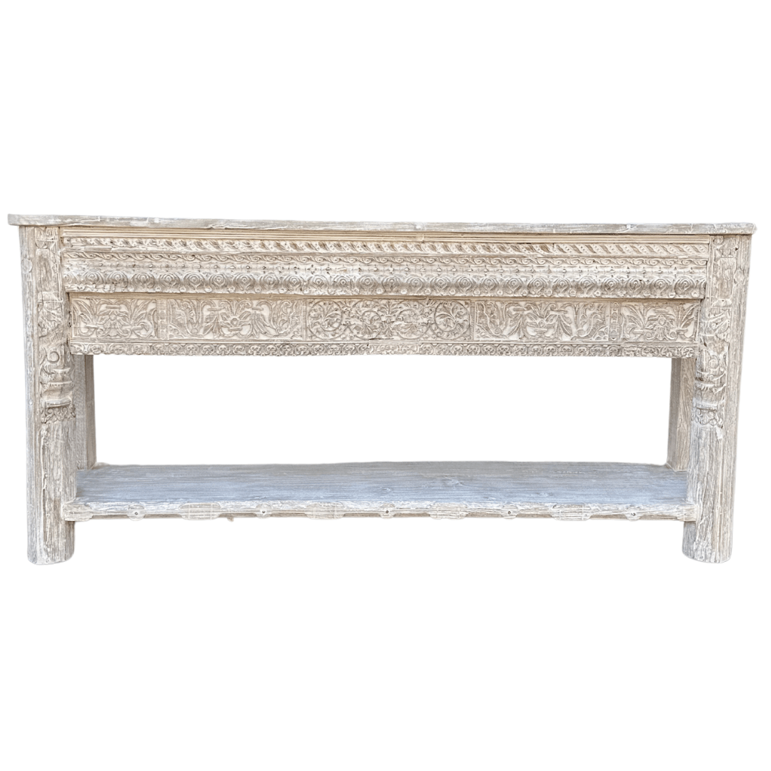 Carved Wooden Console | Vintage whitewas - BHM HomeConsoles
