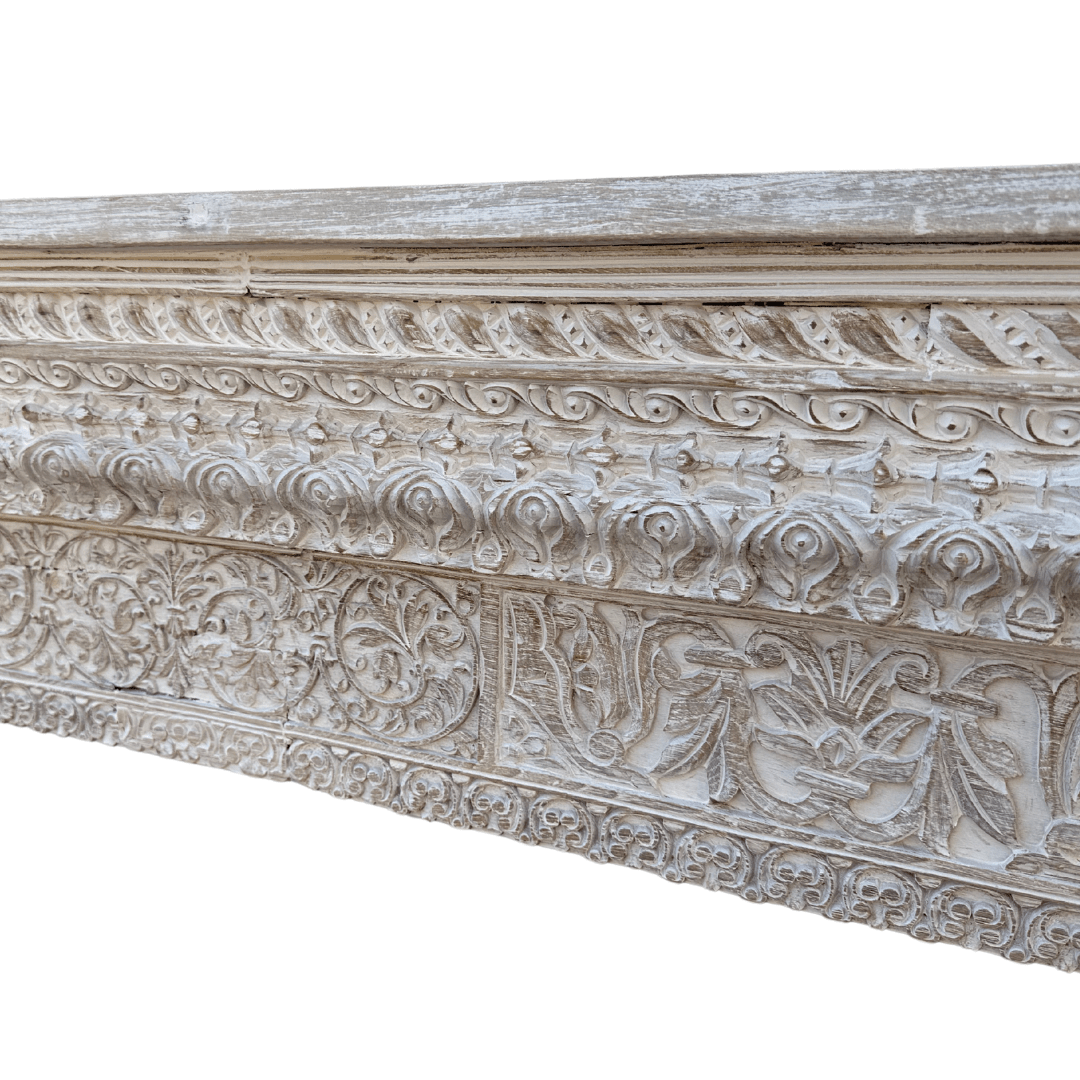 Carved Wooden Console | Vintage whitewas - BHM HomeConsoles