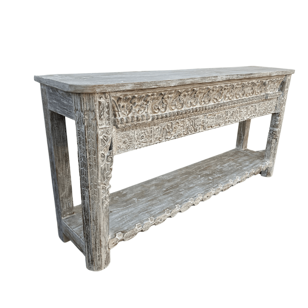 Carved Wooden Console | Vintage whitewash | PRESALE - BHM HomeConsoles