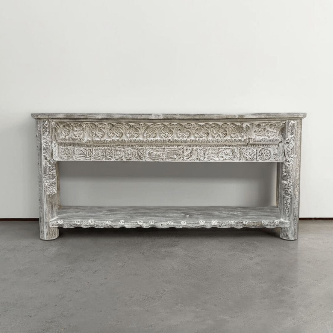 Carved Wooden Console | Vintage whitewash | PRESALE - BHM HomeConsoles