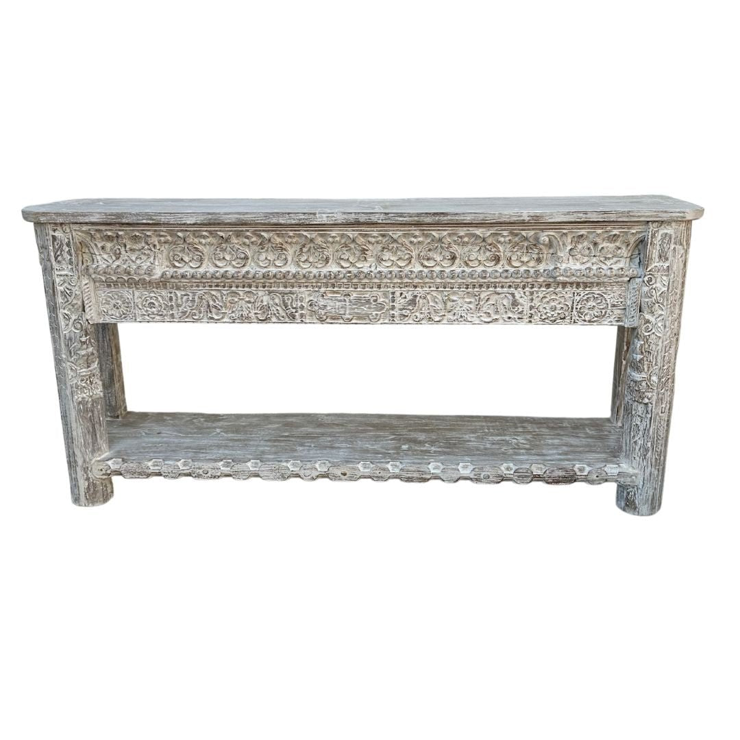 Carved Wooden Console | Vintage whitewash | PRESALE - BHM HomeConsoles