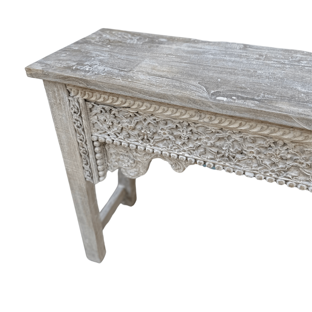 Carved Wooden Console | Whitewash - BHM HomeConsoles