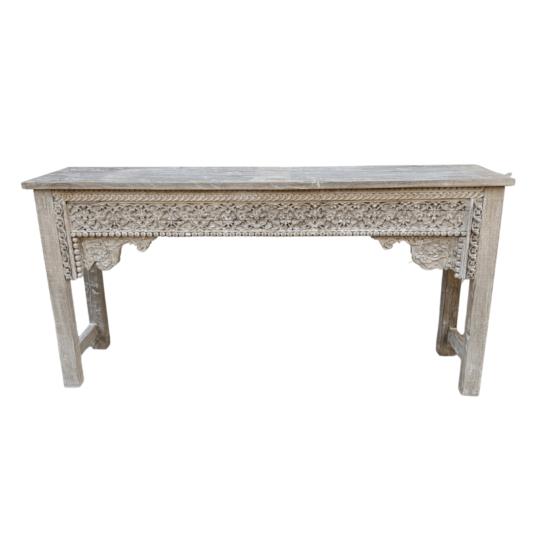 Carved Wooden Console | Whitewash - BHM HomeConsoles