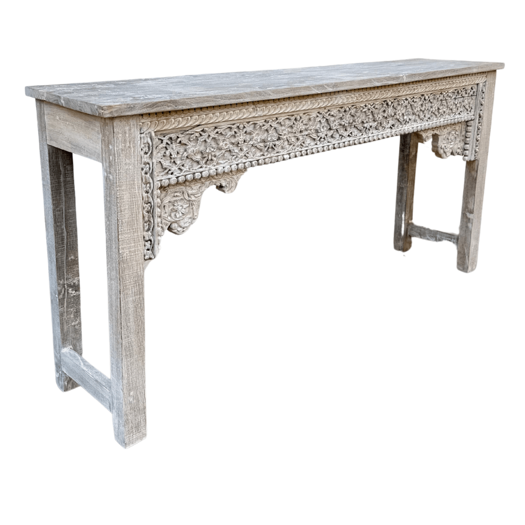 Carved Wooden Console | Whitewash - BHM HomeConsoles