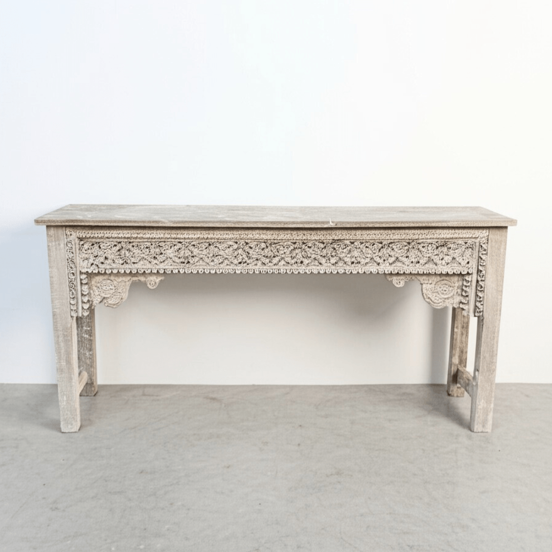 Carved Wooden Console | Whitewash - BHM HomeConsoles
