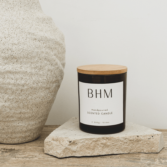 Crème Brulee Candle & Travertine Wedge - BHM HomeCandles
