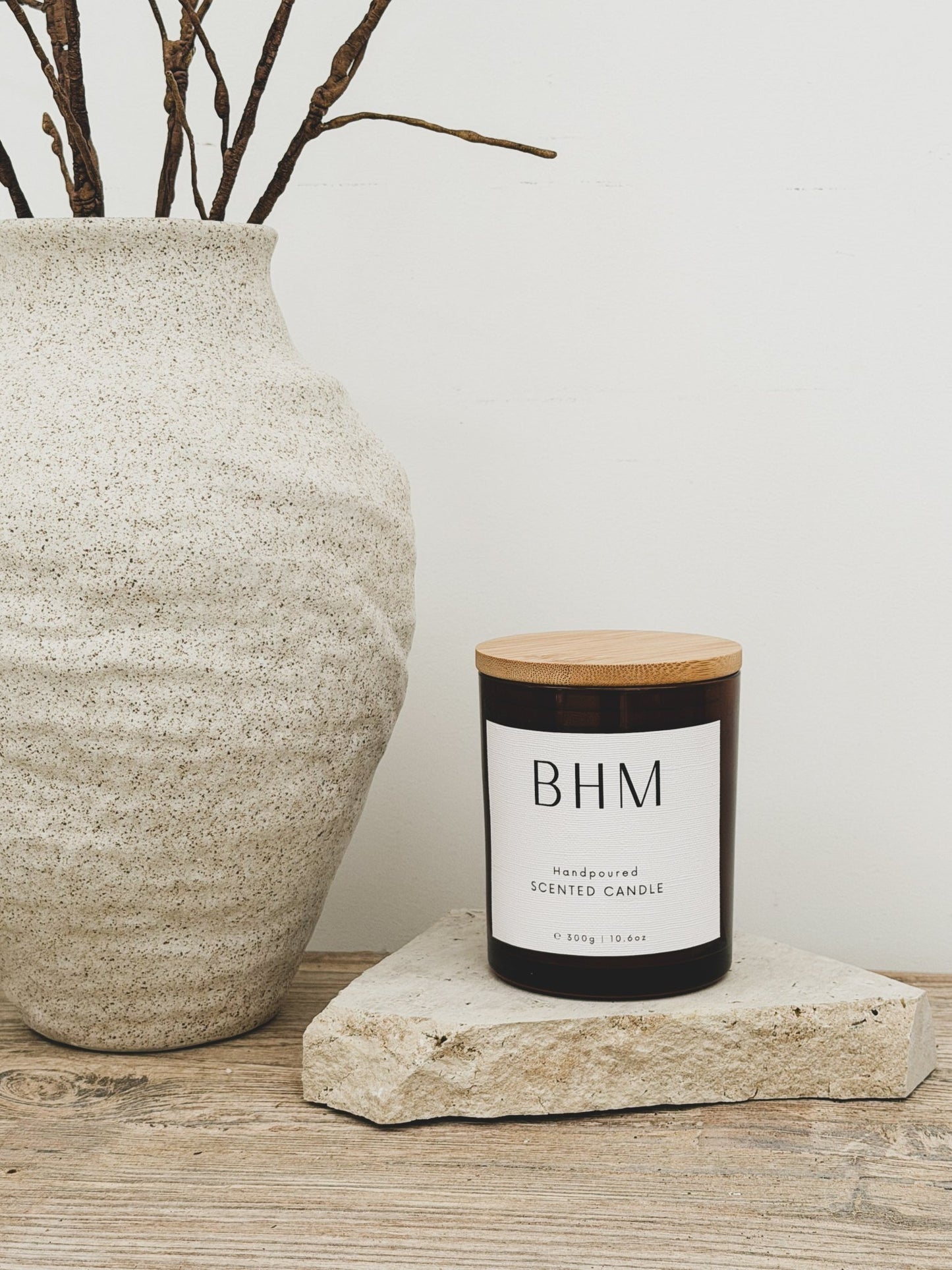 Crème Brulee Candle & Travertine Wedge - BHM HomeCandles