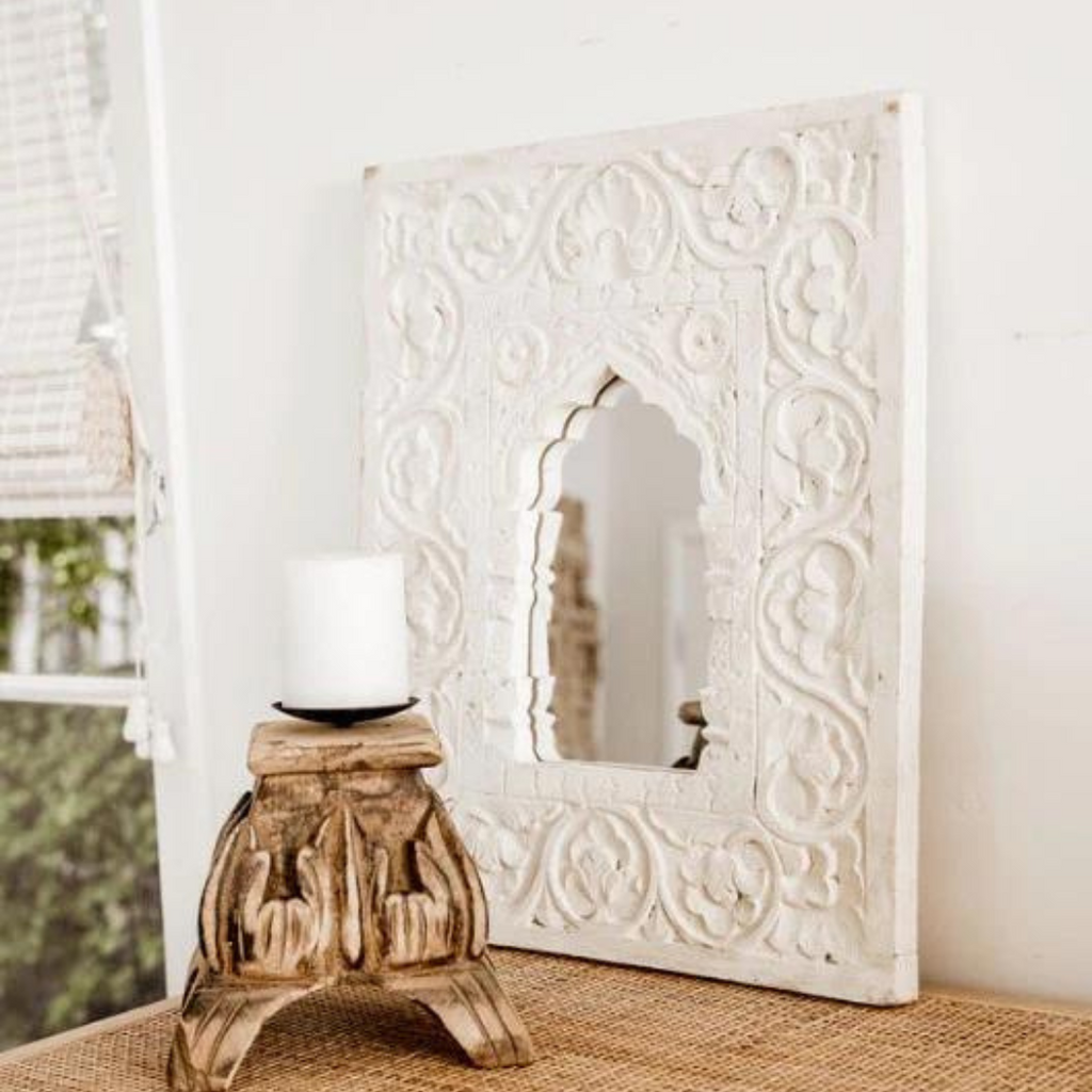 Whitewash Carved Mirror - Presale