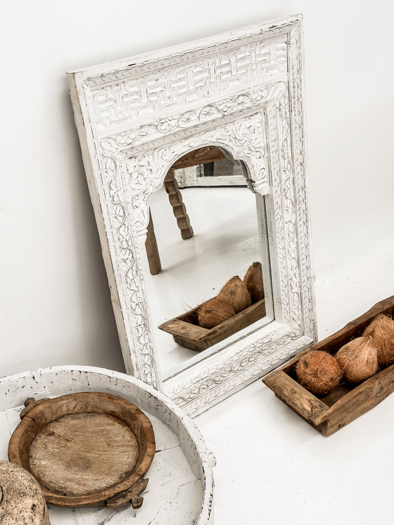 White Carved Mirror