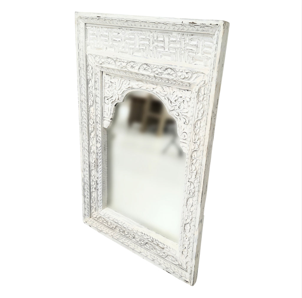 White Carved Mirror