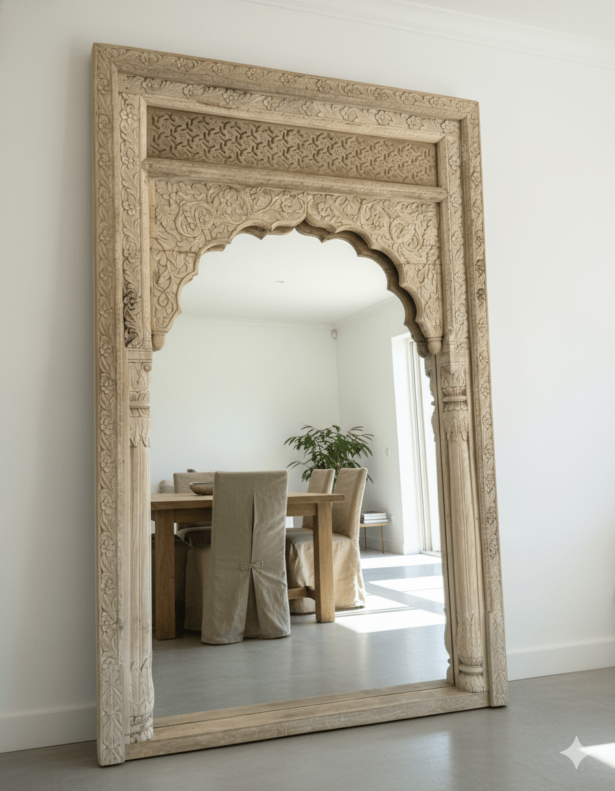 Indian Arch Carved Mirror - Bleach - BHM HomeMirrors and Doors