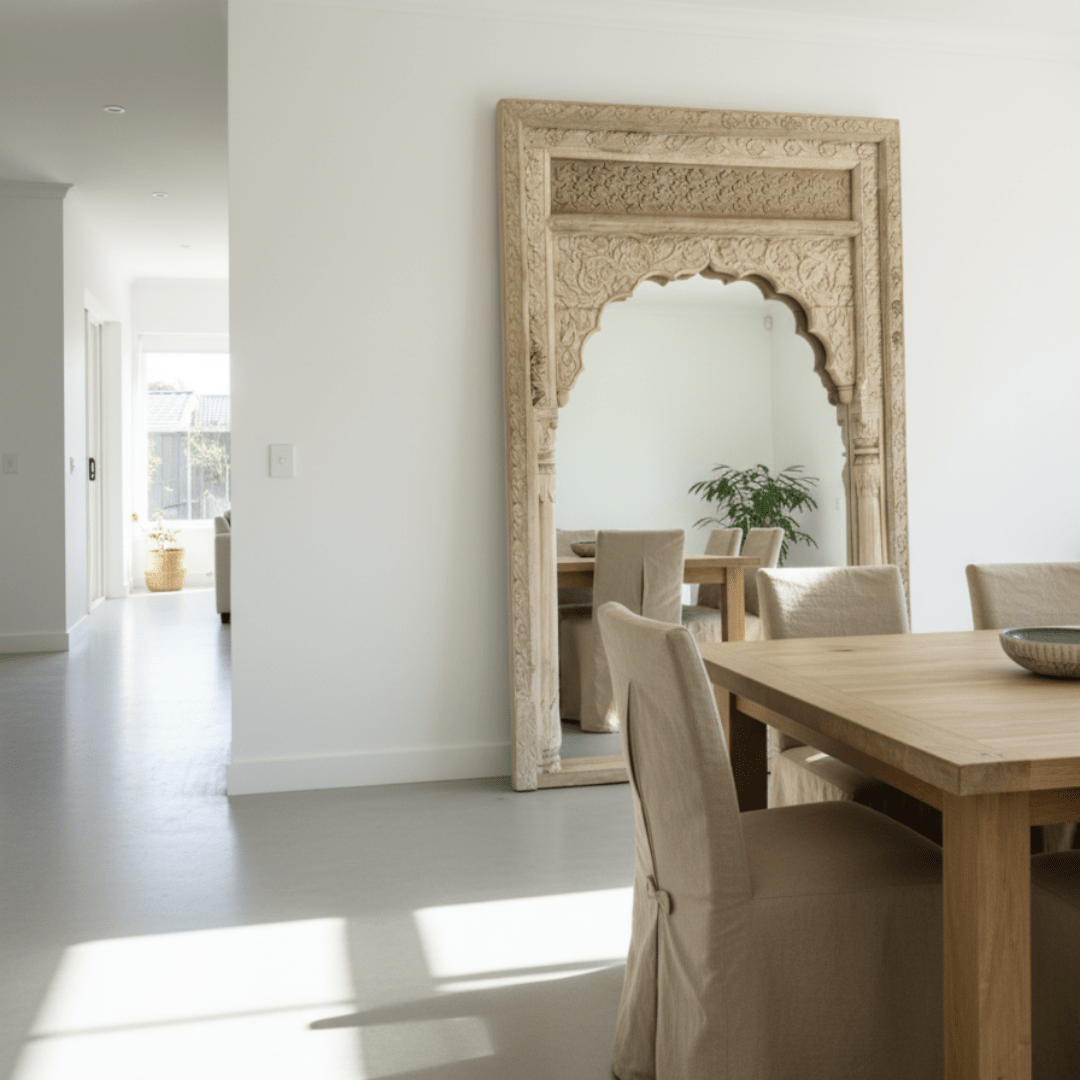 Indian Arch Carved Mirror - Bleach - BHM HomeMirrors and Doors