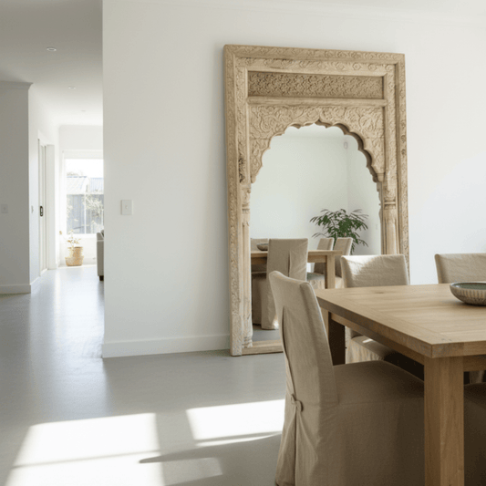 Indian Arch Carved Mirror - Bleach - BHM HomeMirrors and Doors