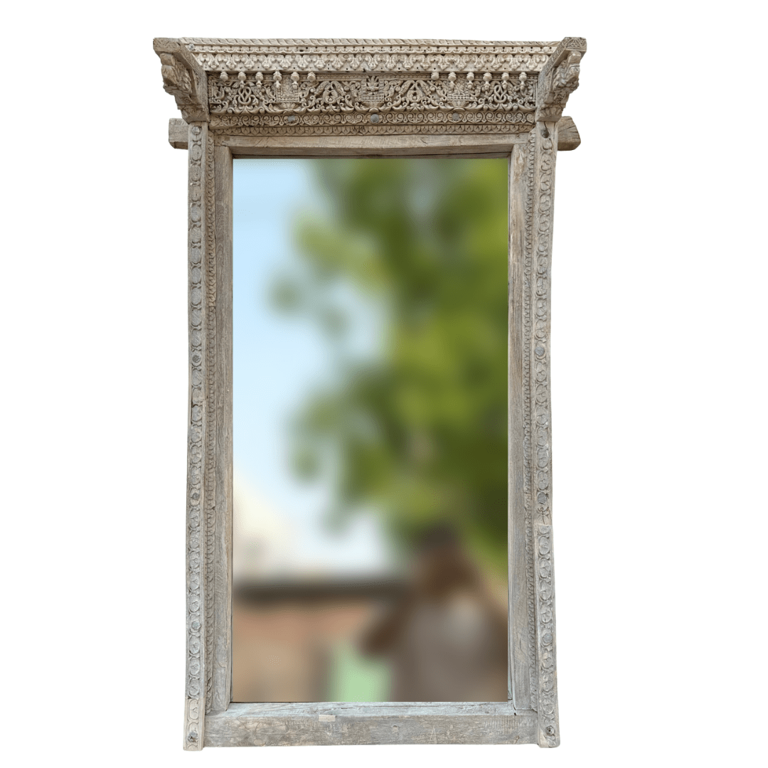 Indian Shekwati Carved Mirror - Chalky Bleach - BHM HomeMirrors and Doors