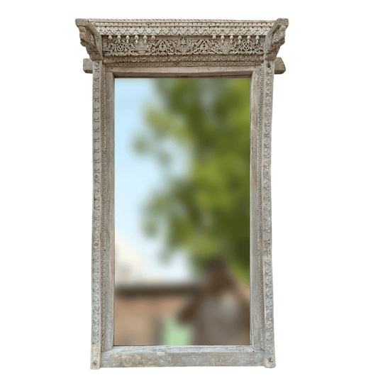 Indian Shekwati Carved Mirror - Chalky Bleach - BHM HomeMirrors and Doors