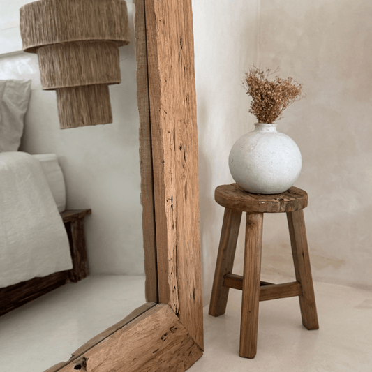 Kayu Round Stool With Rest - Natural | PRESALE - BHM HomeStools and Benches