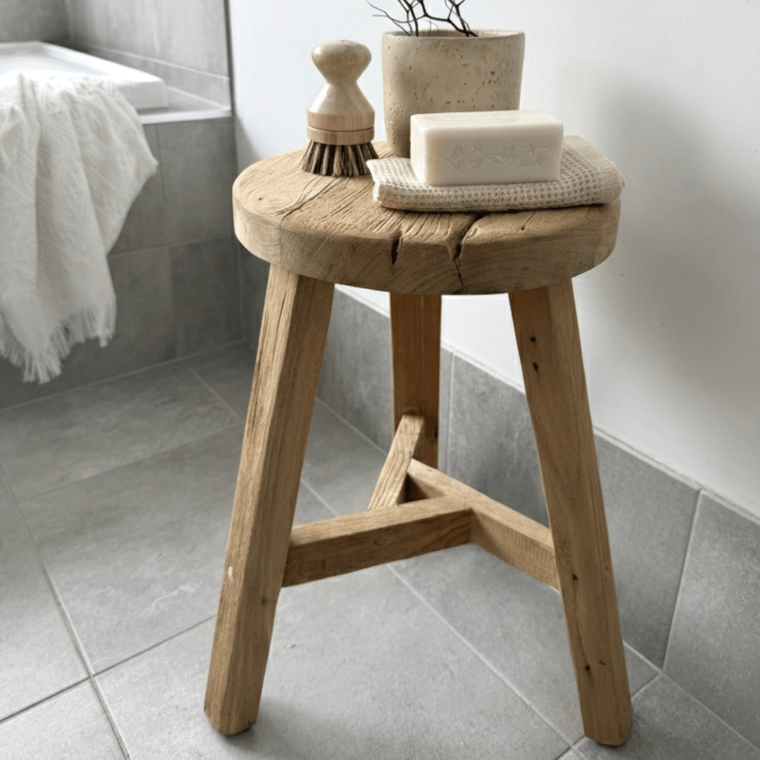 Rustic Round Stool | Bleach – BHM Home