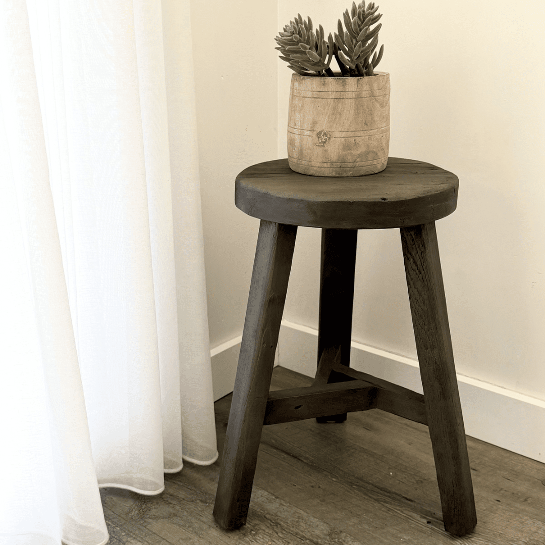 Rustic Teak Stool | Taupe - BHM HomeStools and Benches