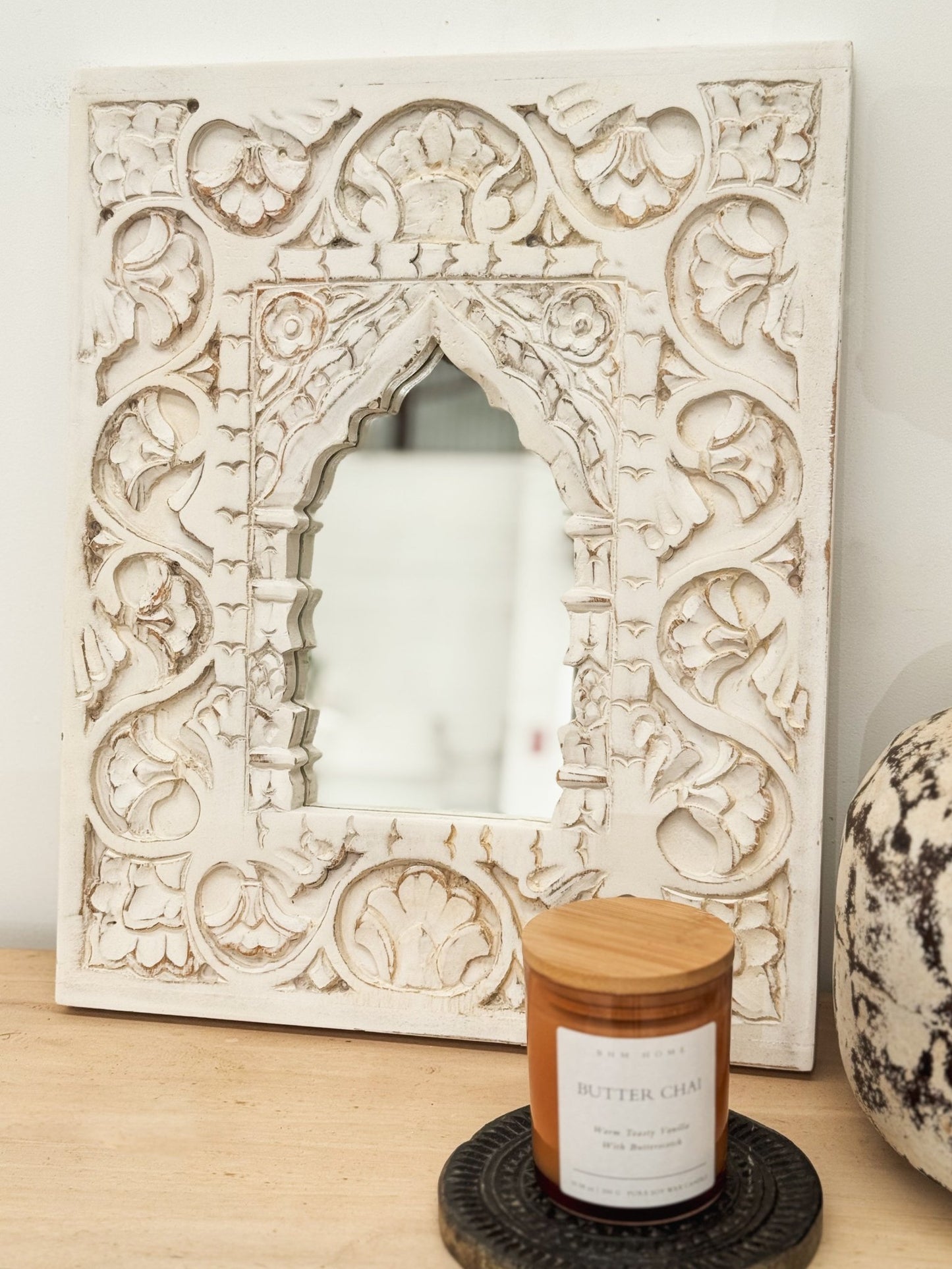 Whitewash Carved Mirror - Swirl - BHM HomeMirrors and Wall hooks